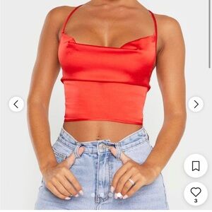 Red Strappy Satin Tie Back Top